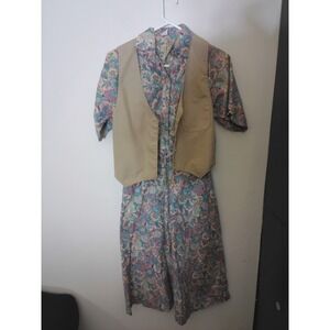 ILGWU Paisley Midi Dress Vest Set Women's 9 Multi Vtg Cottagecore Prairie Floral